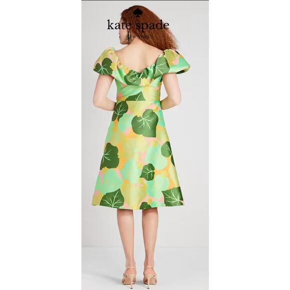 NWT Kate Spade L38810 Women's Green Cucumber Floral Flounce Dress Size 6 - Picture 2 of 8